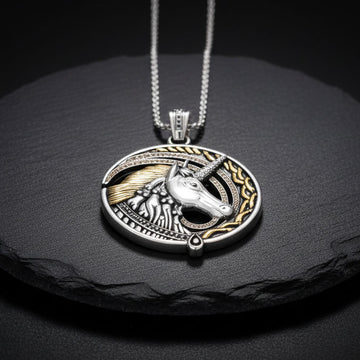 Dali-Inspired Fine Sterling Silver Jewelry Unicorn Pendant in 18K Gold Accent MPD2651